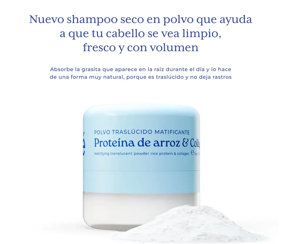 POLVO CAPILAR TRASLÚCIDO MATIFICANTE PROTEINA DE ARROZ Y COLÁGENO