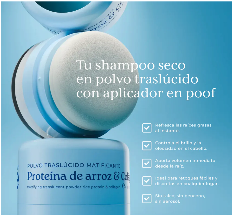 POLVO CAPILAR TRASLÚCIDO MATIFICANTE PROTEINA DE ARROZ Y COLÁGENO